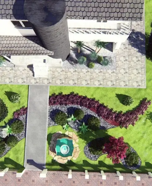 Jardim completo de moradia moderna com relva sintética — resultado final